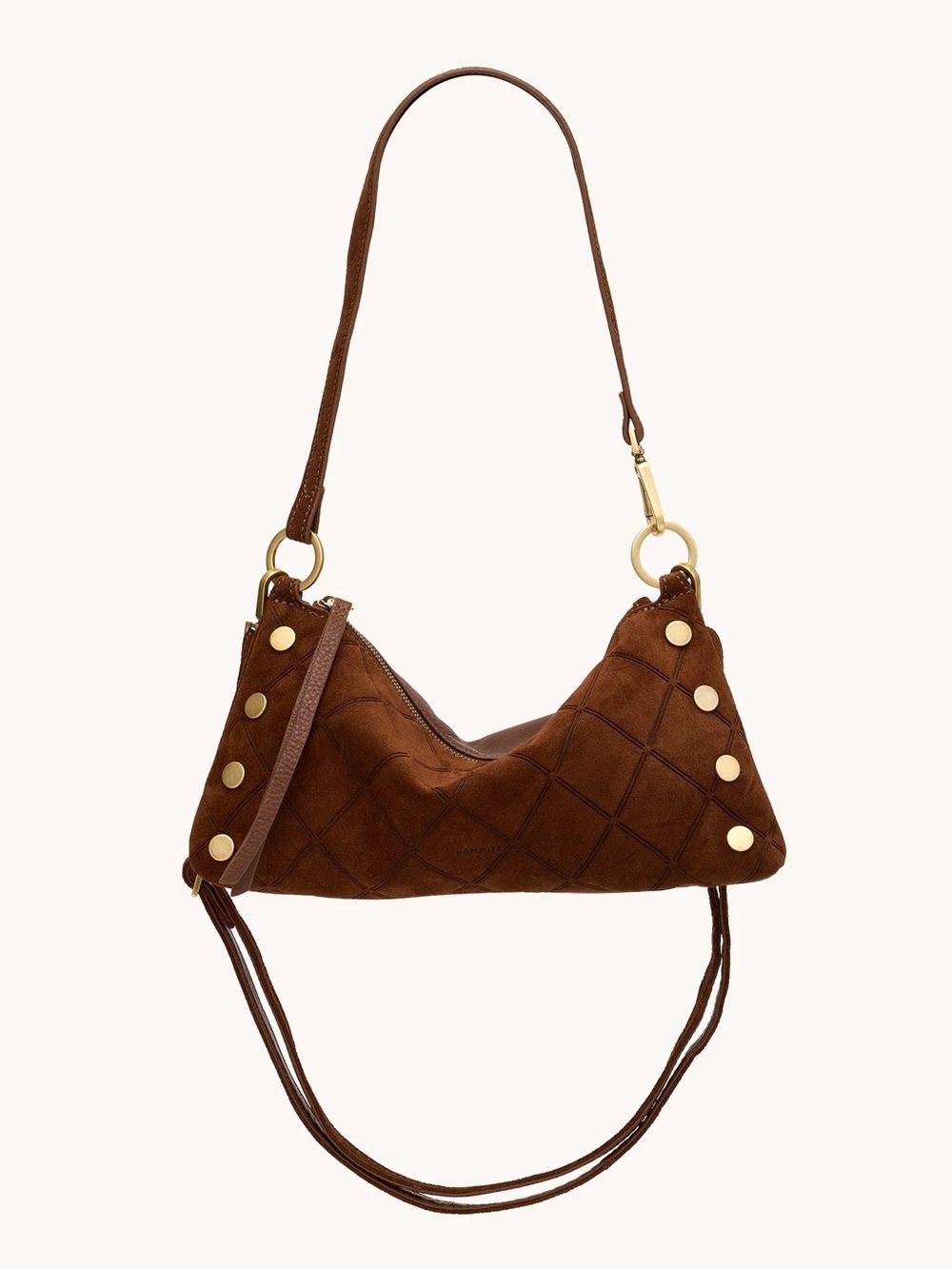 Hammitt Kyle Chocolate Diamond Suede Antique Gold Small Crossbody - Picture 13 of 15